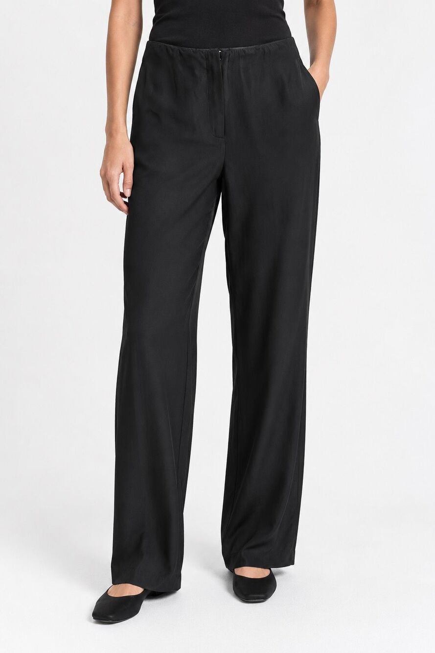 Eileen Fisher 100% Silk Black Straight Leg Tailored Trouser Pants NWT Size S